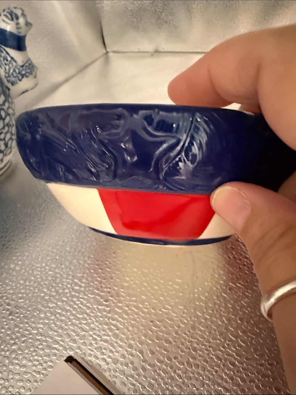 Patriotic Americans Red, White, and Blue and Decorative Ceramic Bowl